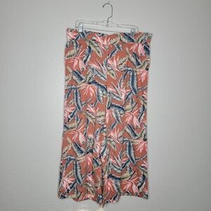 LOFT Women's Tropical Floral Wide Leg Linen Blend Crop Pants Size XL
